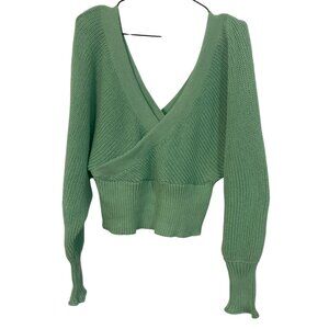 Shein Womens Sage Green Knit V-Neck Wrap Sweater Long Sleeves Size L Comfort Str